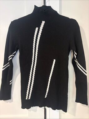 MK Metric Knits Black & White Ribbed Knit Mock Neck Sweater XS